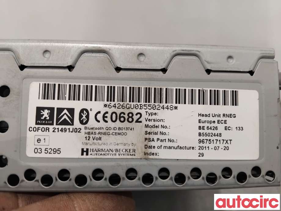 Bilstereo til Peugeot 5008 2010-2017 (Type I) (PEUGEOT|1616962680|BE6426|96751717XT)