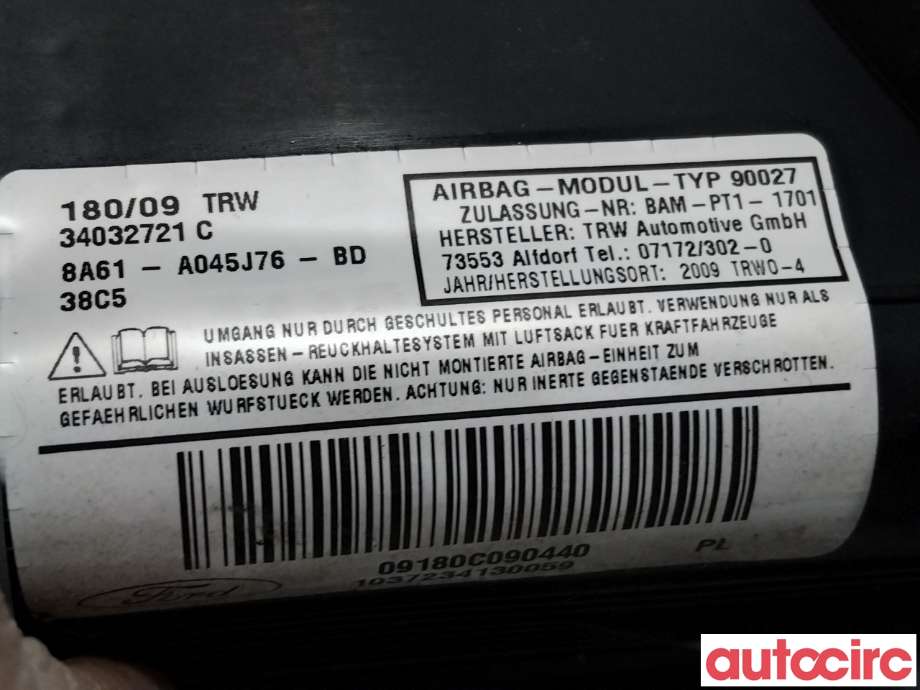 Airbag kne til Ford Fiesta 2008-2012 (Type VI, Fase 1)  (FORD|2016783|34032721C|8A61-A045J76-BD)