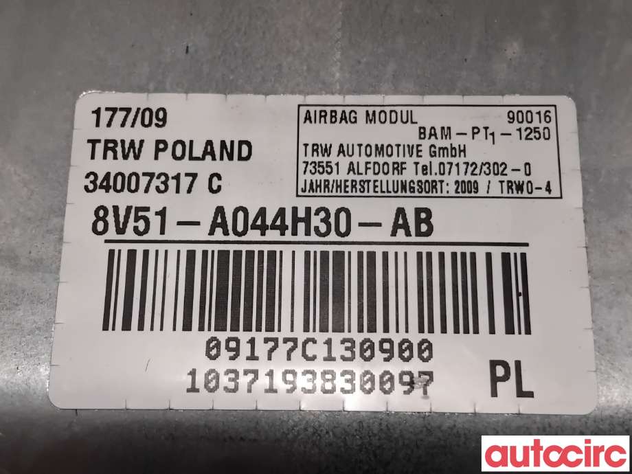 Airbag passasjer til Ford Fiesta 2008-2012 (Type VI, Fase 1)  (FORD|1531254|34007317C|8V51-A044H30-AB)
