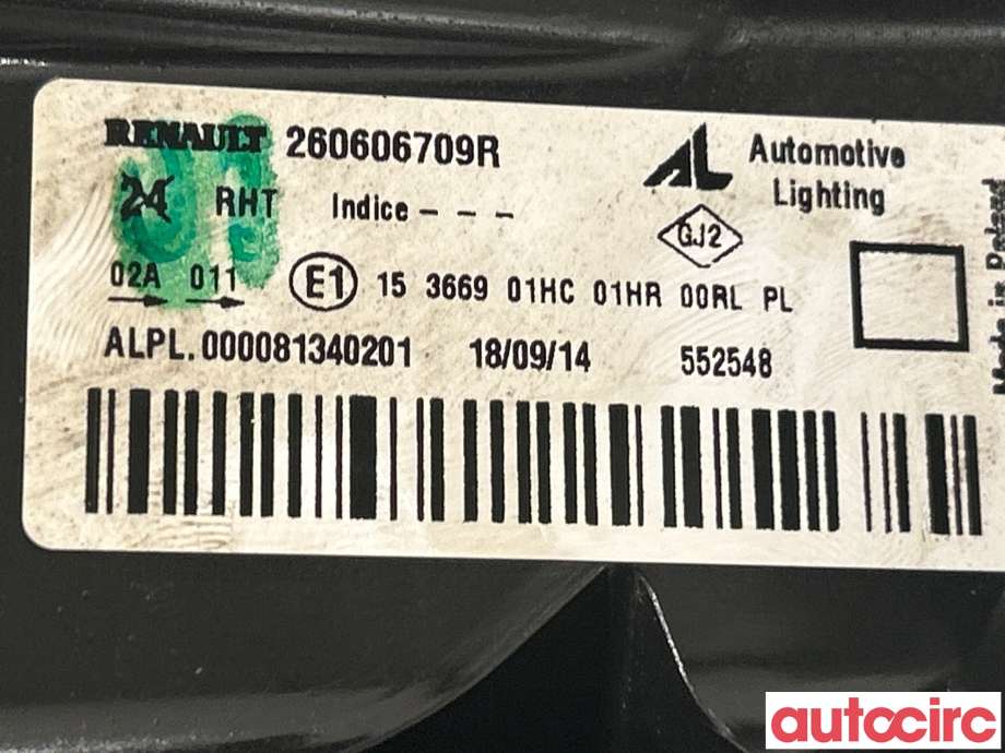 Frontlykt venstre halogen til Dacia Duster 2010-2017 (Type I) (DACIA|260606709R)