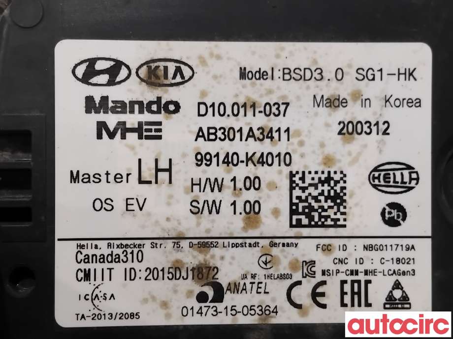 Sensor radar til Hyundai Kona 2017-2021 (Type I, Fase 1)  (HYUNDAI|99140K4010|BSD3|99140-K4010)