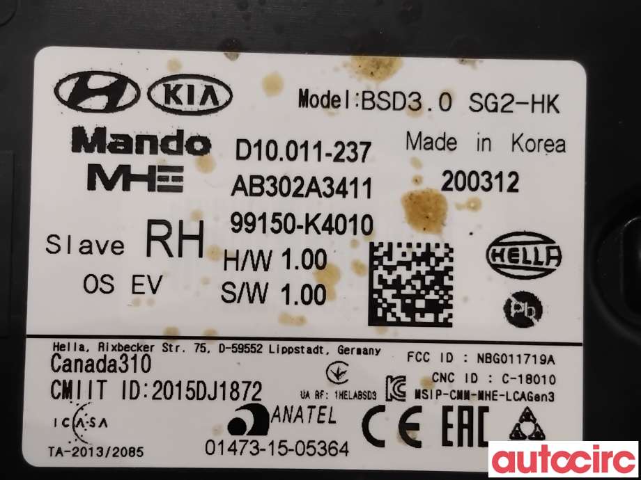 Sensor radar til Hyundai Kona 2017-2021 (Type I, Fase 1)  (HYUNDAI|99150K4010|BSD3|99150-K4010)