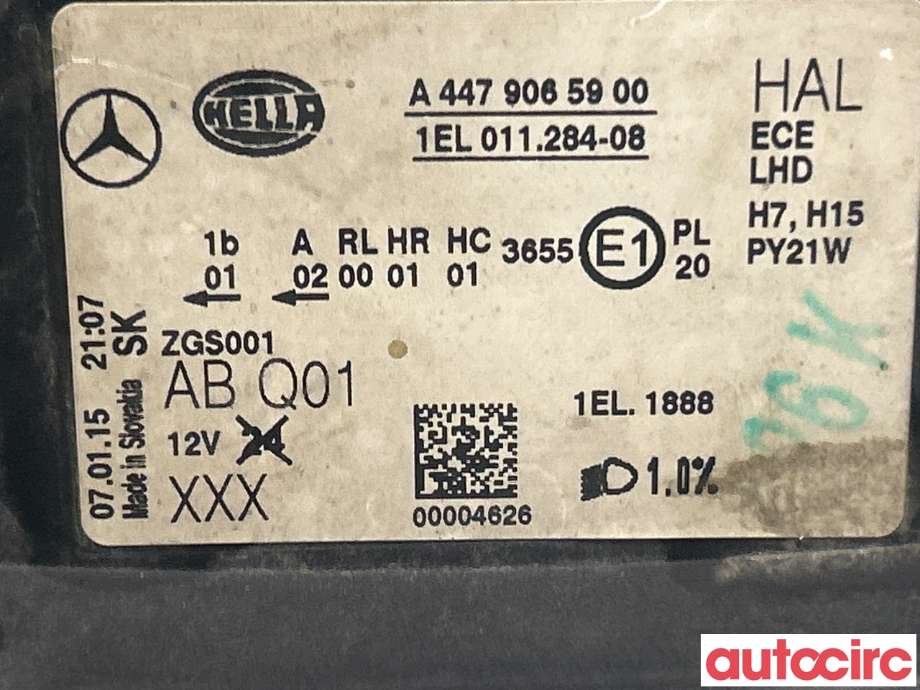 Frontlykt høyre halogen til Mercedes Vito 2014-->> (W447) (W447) (MERCEDES|A4479065900)