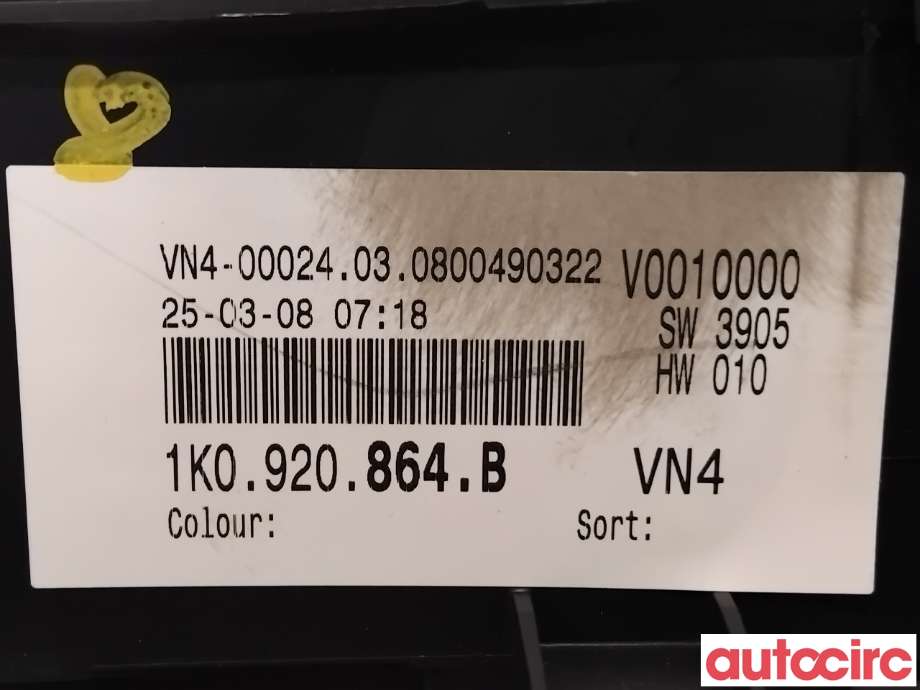 Instrumentpanel til VW Golf V, Combi 2003-2008  (VOLKSWAGEN|1K0920864BX||1K0920864B)