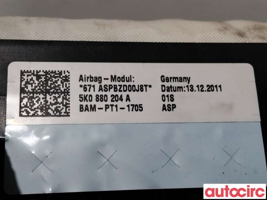 Airbag passasjer til VW Tiguan 2011-2016 (Type I, Fase 2)  (VOLKSWAGEN|5K0880204A|)