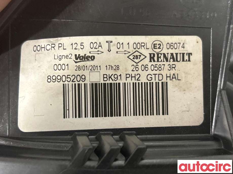 Frontlykt venstre halogen til Renault Laguna 2011-2014 Type III, Fase 2  (RENAULT|260607246R)