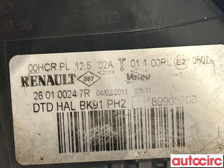 Frontlykt høyre halogen til Renault Laguna 2011-2014 Type III, Fase 2  (RENAULT|260107534R)