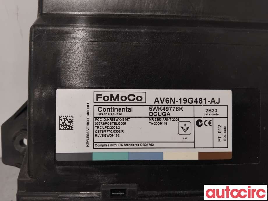 Styreenhet nøkkelfri/keyless til Ford Focus 2011-2014 (Type III, Fase 1)  (FORD|1829420|5WK49778K|AV6N-19G481-AJ)
