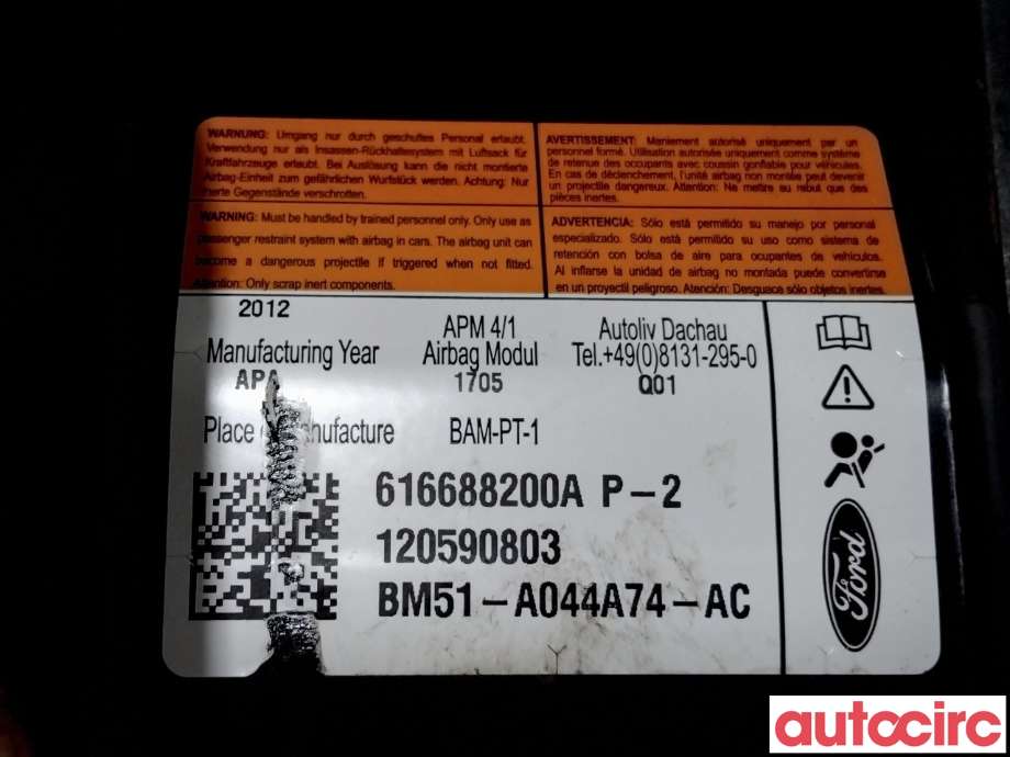 Airbag passasjer til Ford Focus 2011-2014 (Type III, Fase 1)  (FORD|1780159|616688200A|BM51-A044A74-AC)