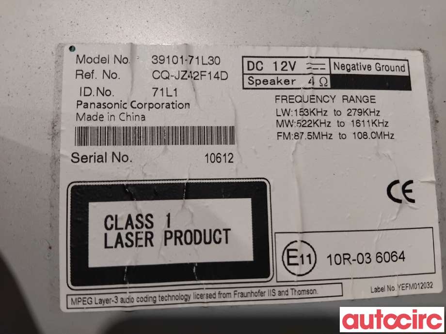 Bilstereo til Suzuki Swift 2011-2017  (SUZUKI|39101-71L31-HVW|CQ-JZ42F14D|39101-71L30)