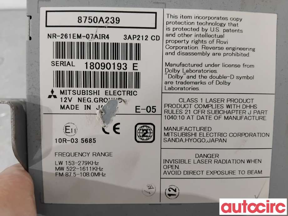 Bilstereo navigasjon til Mitsubishi ASX 2010-2019  (MITSUBISHI|8750A239|NR-261EM-07AIRA)