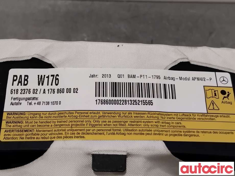 Airbag passasjer til Mercedes CLA 2013-2019 (C117) (C117) (MERCEDES|A1768600002|618237602)