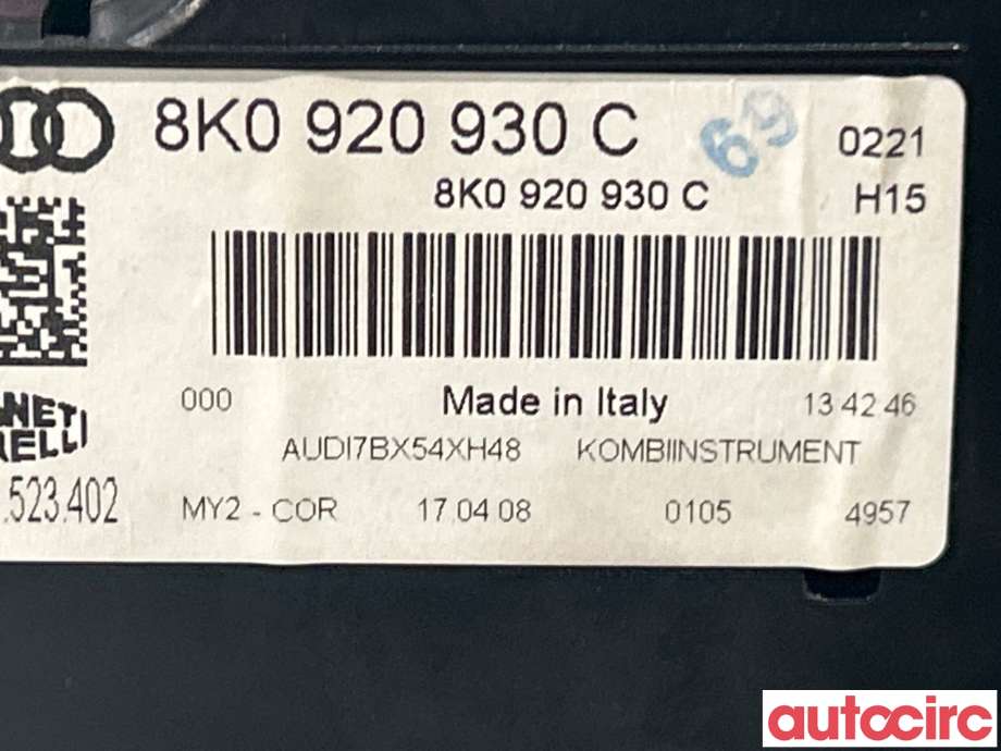 Instrumentpanel til Audi A4 2007-2014 (Type IV) (B8) (B8) (AUDI|8K0920930C)