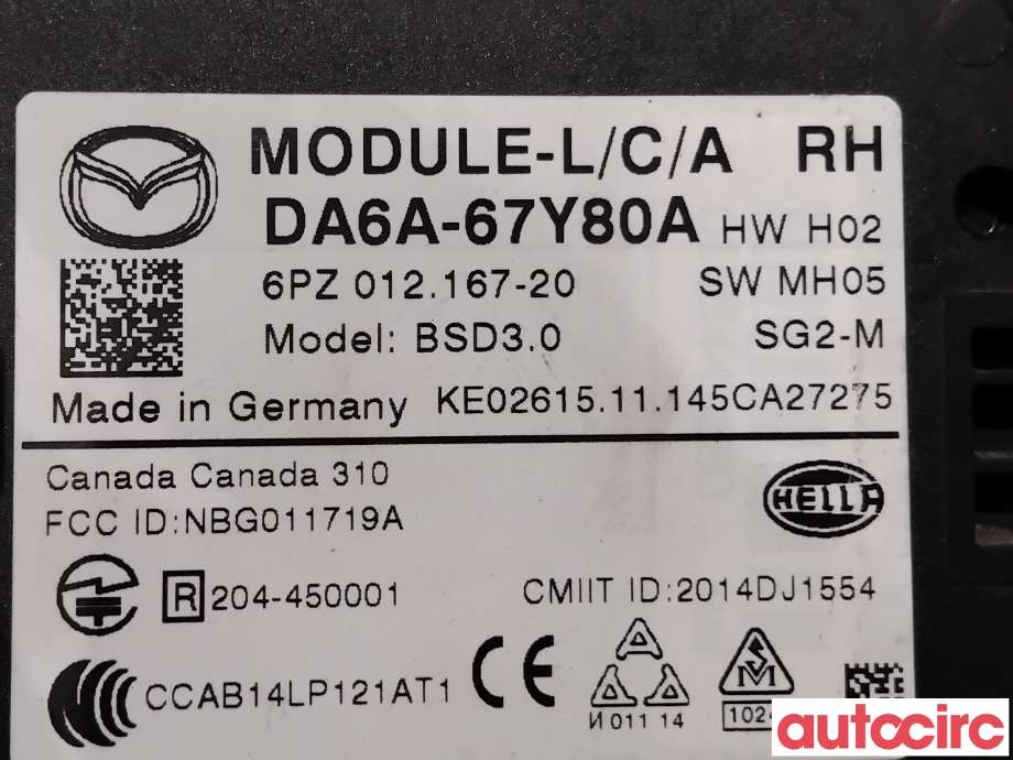 Sensor radar til Mazda 2 2015-2019 (Type III, Fase 1) (MAZDA|DA6A-67-Y80F|6PZ012167-20|DA6A-67Y80A)