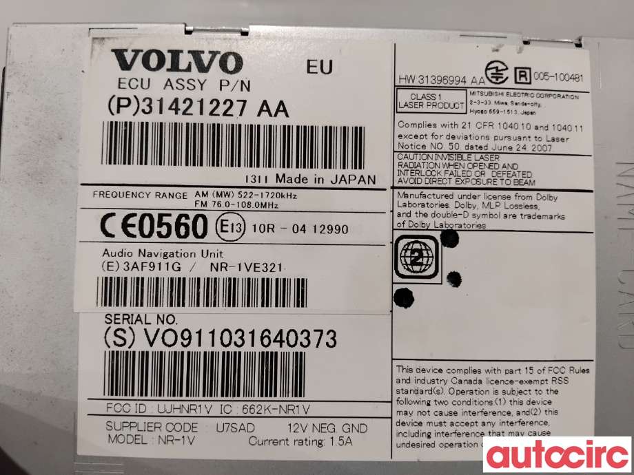 Bilstereo navigasjon til Volvo XC60 2014-2017 (Type I, Fase 2)  (VOLVO|36050656|NR-1VE321|31396994)