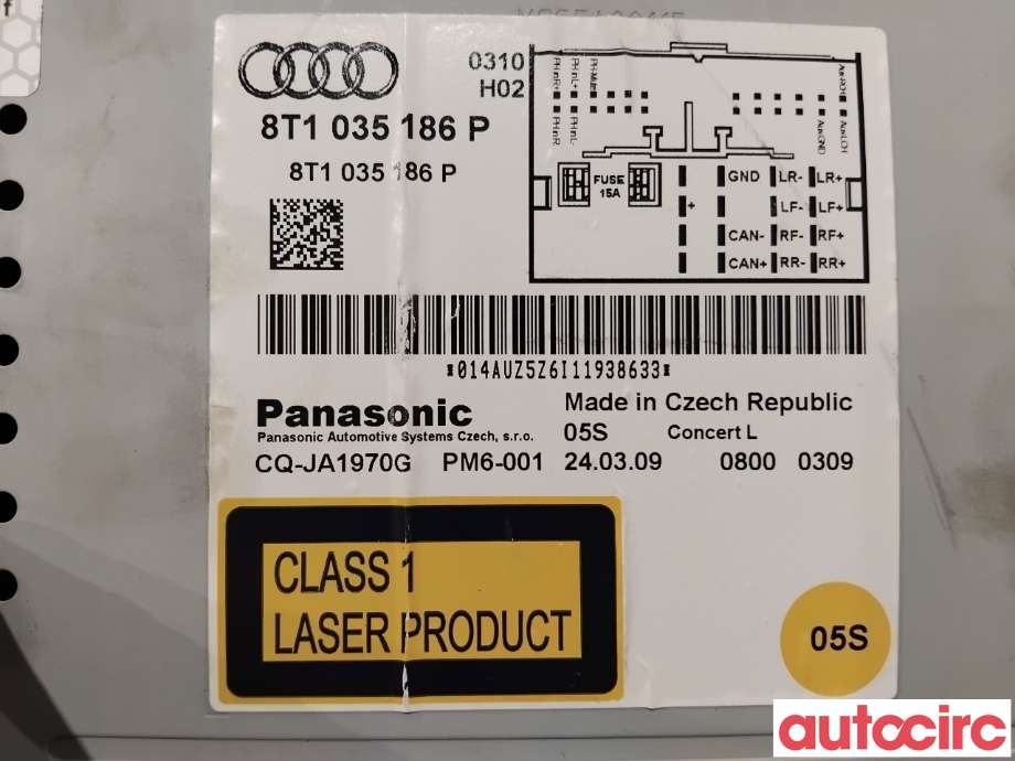 Bilstereo til Audi Q5 2008-2012 (Type I, Fase 1)  (AUDI|8T1057186PX|CQ-JA1970G|8T1035186P)