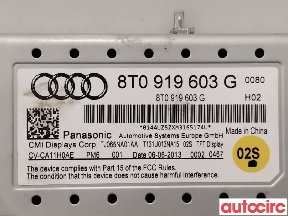 Multimedia display (MCU - Media Controller Unit) til Audi Q5 2008-2012 (Type I, Fase 1)  (AUDI|8T0057603G|CV-CA11H0AE|8T0919603G)