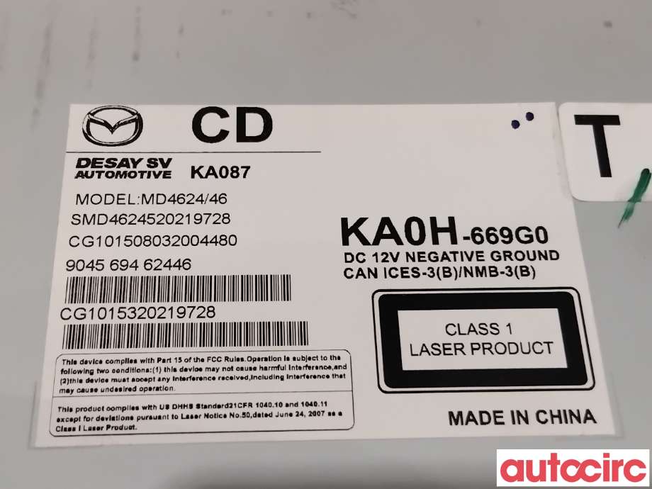 Bilstereo til Mazda CX-5 2012-2017 (Type I)  (MAZDA|KA0H-66-9G0A|MD4624|KA0H-669G0)