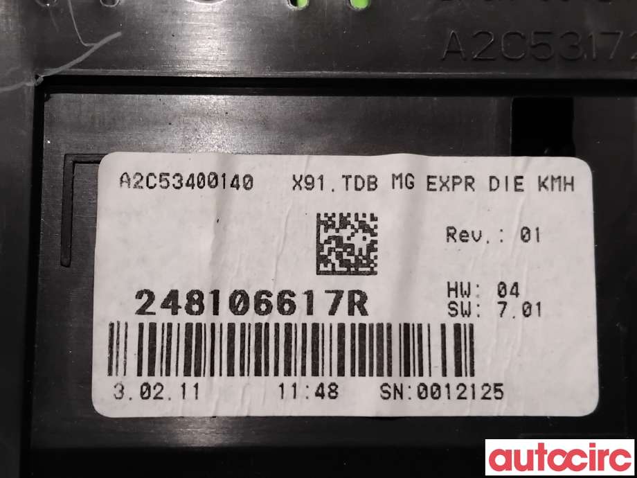 Instrumentpanel til Renault Laguna 2011-2014 Type III, Fase 2 (RENAULT|248106617R|A2C53400140|248109745R)