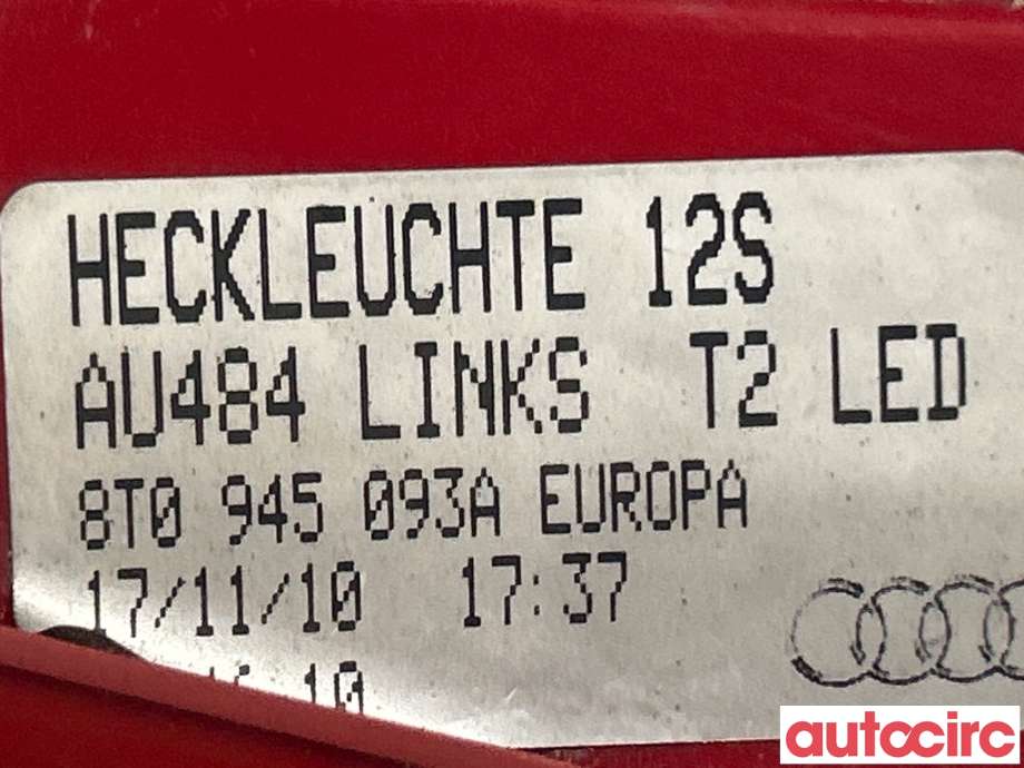 Baklykt venstre indre til Audi A5 2007-2016 (Type I)  (AUDI|8T0945093A)