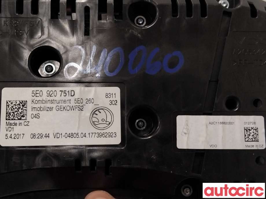 Instrumentpanel til Škoda Octavia 2017-2020 (Type III, Fase 2) (SKODA|5E0920751D|A2C1188820001)