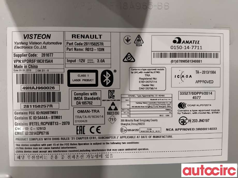 Bilstereo til Renault Kangoo 2008-2021 (Type II) (RENAULT|281158257R|R013-1DIN|280211936R)