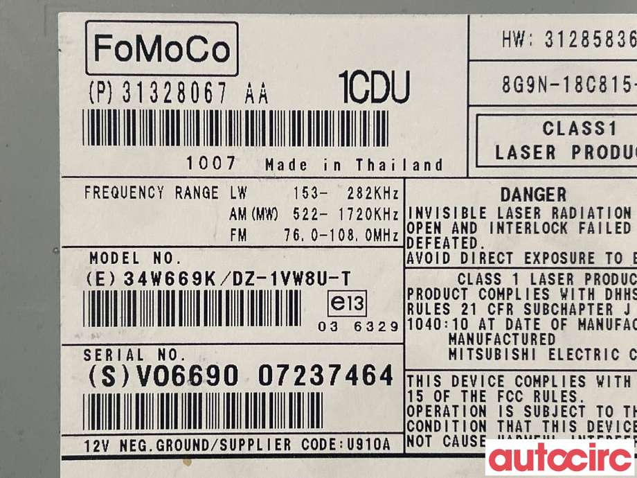 Bilstereo til Volvo V70 2007-2013 (Type III, Fase 1)  (VOLVO|36050930|DZ-1VW8U-T|31285836)