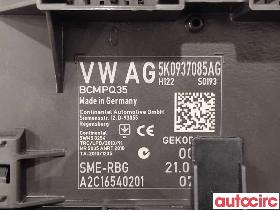 Styreenhet comfort (BCM) til VW Caddy 2015-2020 (Type III, Fase 3)  (VOLKSWAGEN|5K0937087AR|A2C16540201|5K0937085AG)