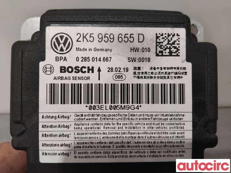 Airbag elektronikk til VW Caddy 2015-2020 (Type III, Fase 3) (VOLKSWAGEN|2K5959655D|0285014667)