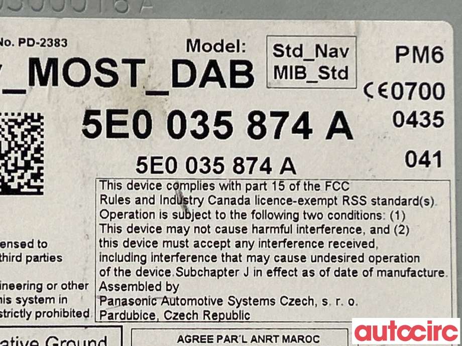 Bilstereo diverse til Škoda Octavia 2013-2016 (Type III, Fase 1)  (SKODA|5E0035874A)