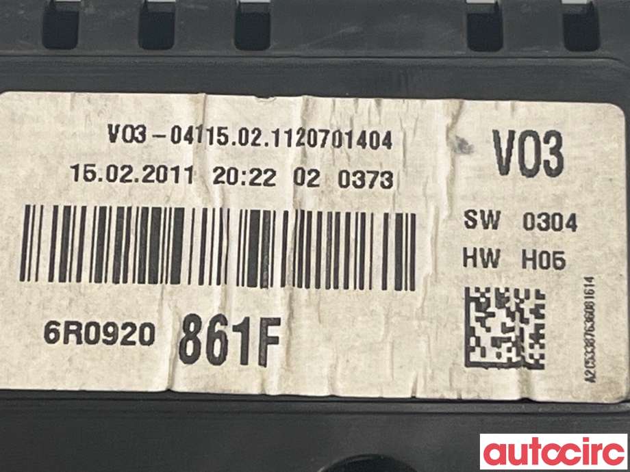 Instrumentpanel til VW Polo 2009-2014 (Type V, Fase 1)  (VOLKSWAGEN|6R0920861FX|)