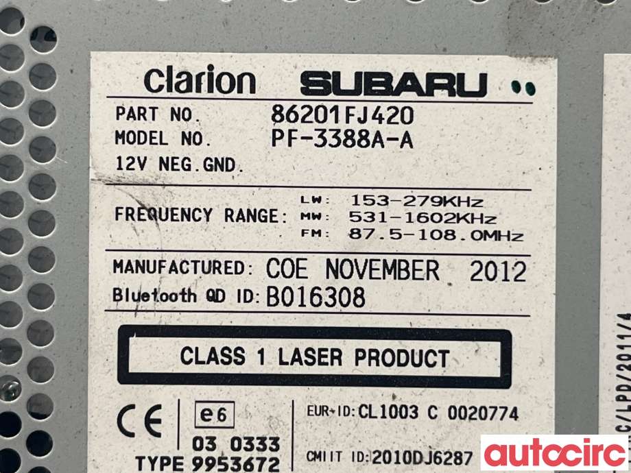 Bilstereo til Subaru XV 2012-2017 (Type I)  (SUBARU|86201FJ420)
