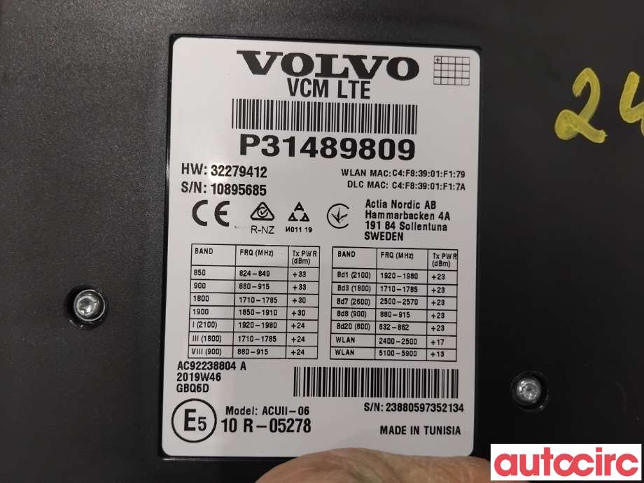 Dashbord telefon til Volvo XC60 2017-->> (Type II)  (VOLVO|36003310|AC92238804A|32279412)