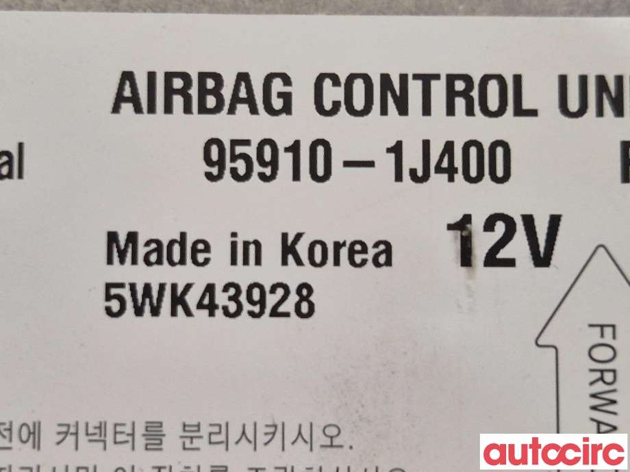 Airbag elektronikk til Hyundai i20 2009-2014 (Type I) (HYUNDAI|959101J400|5WK43928|95910-1J400)