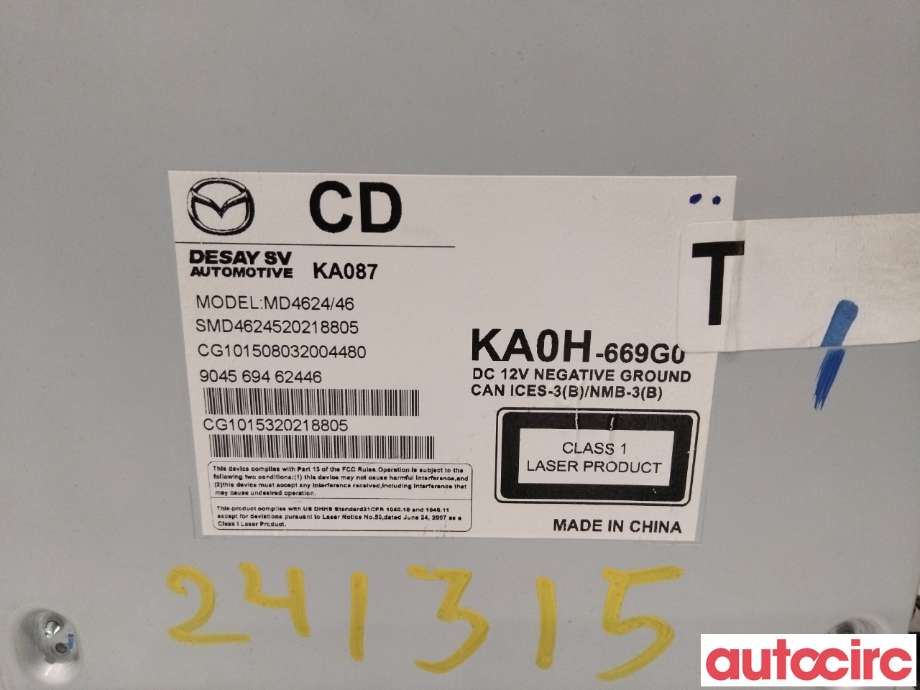 Bilstereo til Mazda CX-5 2012-2017 (Type I)  (MAZDA|KA0H-66-9G0A)