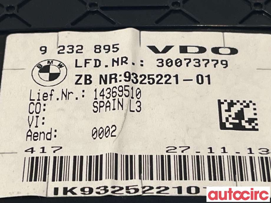 Instrumentpanel til BMW 3-Serie 2012-2018 (F30/F31/F34) (F30/F31/F34) (BMW|62109232895)