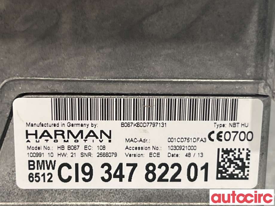 Bilstereo til BMW 3-Serie 2012-2018 (F30/F31/F34) (F30/F31/F34) (BMW|65126826790)