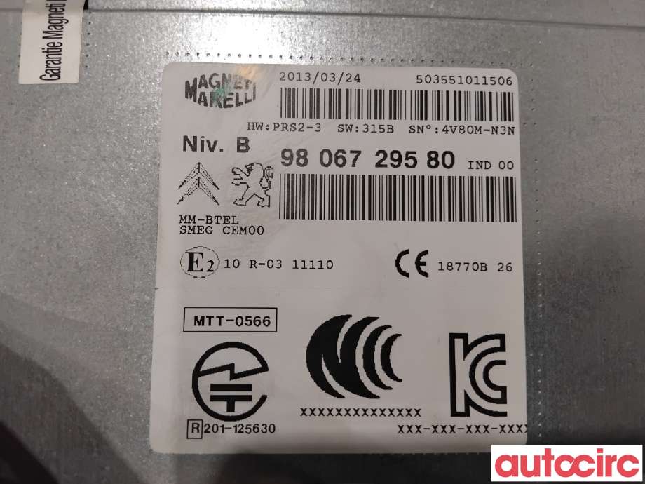 Bilstereo til Peugeot 208 2012-2019 (Type I) (PEUGEOT|1608758780||9806729580)