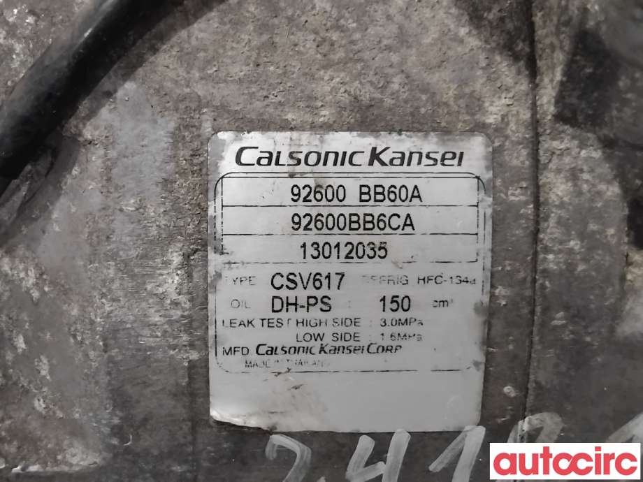 Aircondition kompressor til Nissan Qashqai 2010-2014 (Type I, Fase 2)  (NISSAN|92600BB60A|CSV617|92600BB61B)