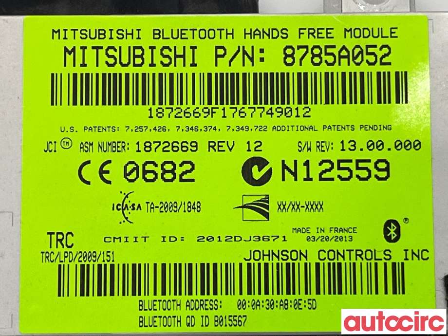 Styreenhet bluetooth til Mitsubishi Outlander 2012-2015 (Type III, Fase 1)  (MITSUBISHI|8785A052|)