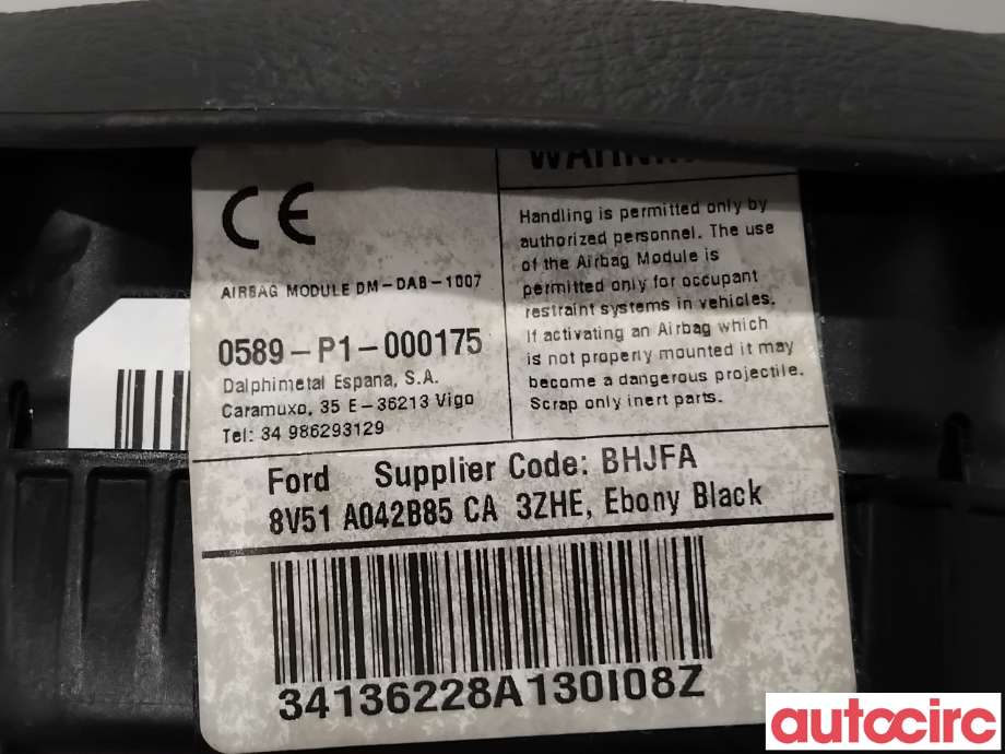 Airbag rattpute til Ford Fiesta 2013-2017 (Type VI, Fase 2)  (FORD|1900803||8V51A042B85CA)