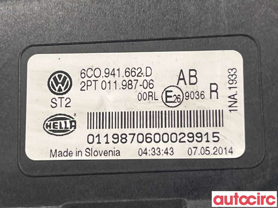 Tåkelykt høyre foran til VW Polo 2014-2017 (Type V, Fase 2)  (VOLKSWAGEN|6C0941662D)