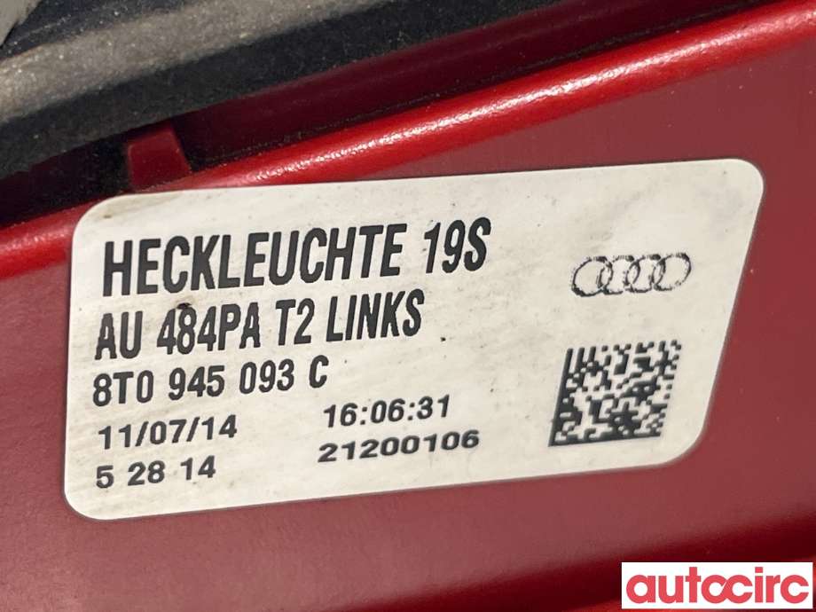 Baklykt venstre indre til Audi A5 2007-2016 (Type I)  (AUDI|8T0945093C)