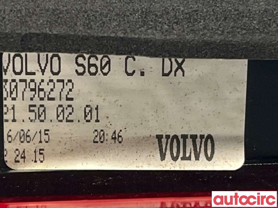 Baklykt høyre indre til Volvo S60 2014-2019 (Type II, Fase 2)  (VOLVO|30796272)