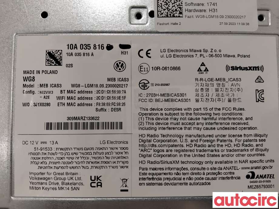 Bilstereo navigasjon til VW ID.4 2020-->>  (VOLKSWAGEN|10A035816M|MEBICAS3|10A035816A)