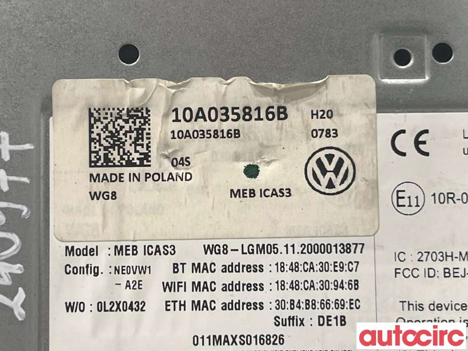 Styreenhet DAB til VW ID.4 2020-->>  (VOLKSWAGEN ID4|10A035816M)