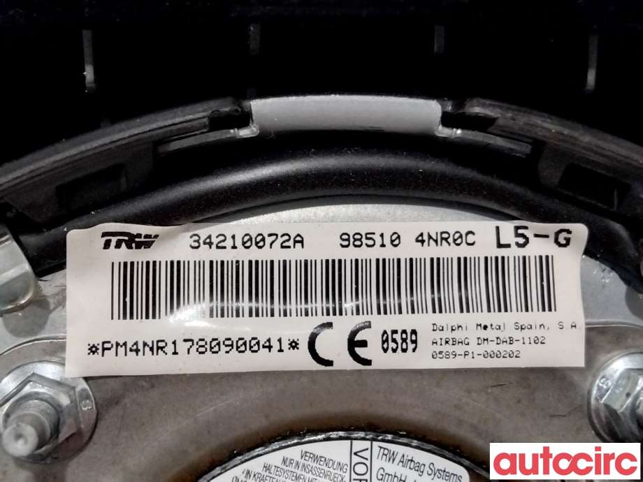 Airbag rattpute til Nissan Leaf 2011-2017 (Type I)  (NISSAN|985104NR0C|34210072A)