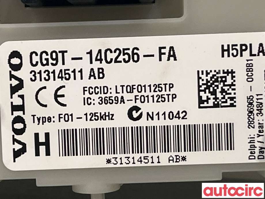 Sikringsboks til Volvo V60 2010-2013 (Type I, Fase 1)  (VOLVO|31327994|CG9T-14C256-FA|31314511)
