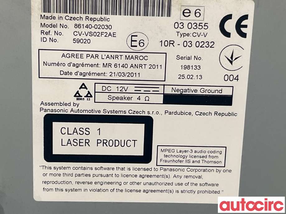 Bilstereo til Toyota Auris 2013-2015 (Type II, Fase 1)  (TOYOTA|8614002030)