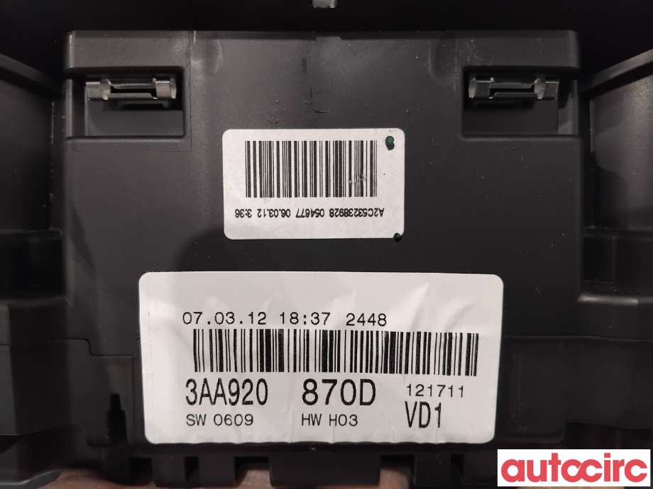 Instrumentpanel til VW Passat 2011-2015 (B7) (B7) (VOLKSWAGEN|3AA920870DX|A2C53238928|3AA920870D)